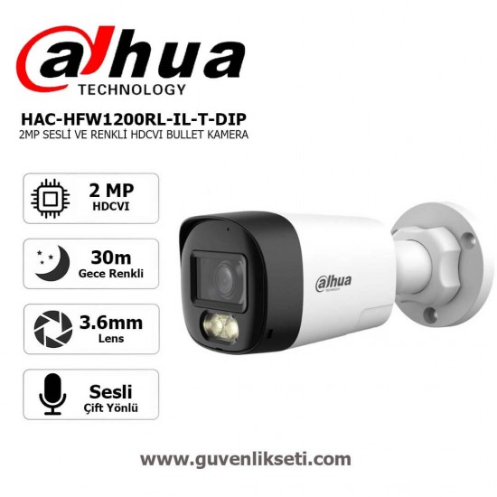 Dahua HAC-HFW1200RL-IL-T-DIP 2MP çift yönlü sesli Gece Renkli güvenlik kamerası